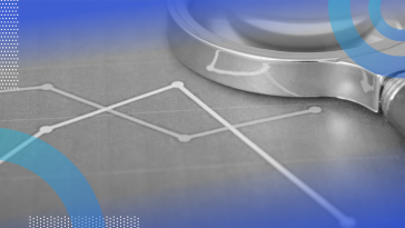 A close-up image of a correlation graph and magnifying glass.