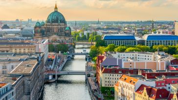 Berlin skyline and Spree river.