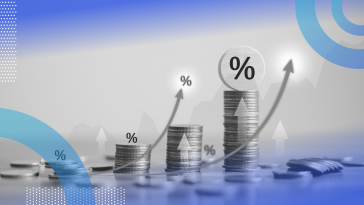 Stacks of coins with arrows indicating growth