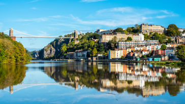 Clifton Suspension Bridge with Clifton and reflection