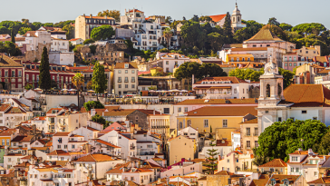 Lisbon rooftops on a hill. 