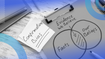 A paper on a clipboard with a venn diagram showing facts on the left, our beliefs on the right and evidence we believe in the middle, with a sticky note reading confirmation bias on top.