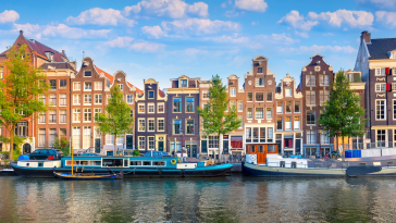 Panoramic view of the historic city center of Amsterdam.