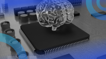 A brain on top of a hardware chip representing sentient AI.