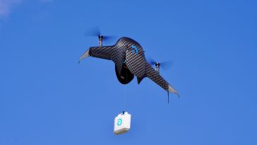 Airbound's drone making a delivery,