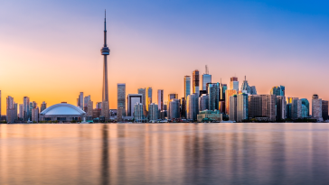 Toronto panorama at sunset viewed from Harbor Island Park