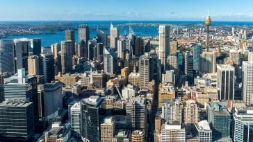 An aerial view of Sydney, Australia's Central Business District.