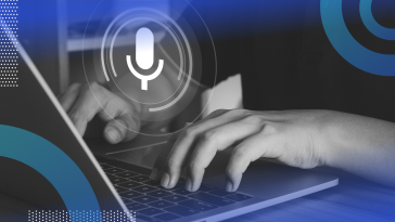 Developer coding with microphone icon overlay