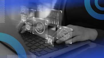 Developer using AI with AI illustration overlay