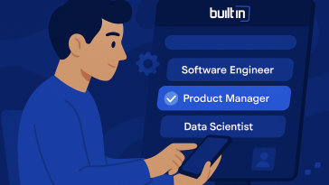 Man swiping through tech job matches using Built In Job Match Mode