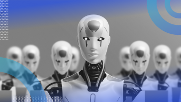 AI robots standing in a line representing AI revolution