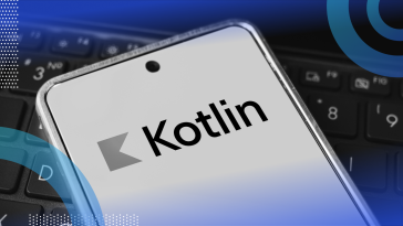 A smartphone displays the Kotlin logo