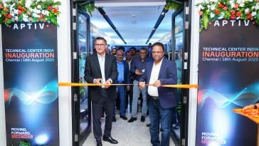 The ribbon is cut on Aptiv's new technical center in Chennai.