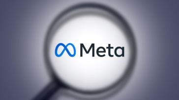 A magnifying glass over the Meta logo.