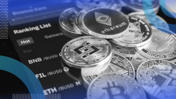 Spread of cryptocurrency coins on a phone ranking cryptocurrencies