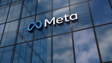 A photo of Meta's logo on the side of a building
