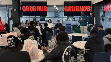 A group of Grubhub employees at an ERG event.