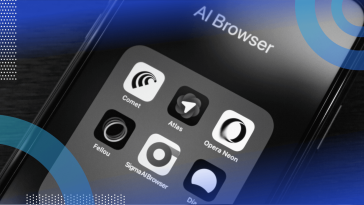 A smartphone showing icons for AI browsers