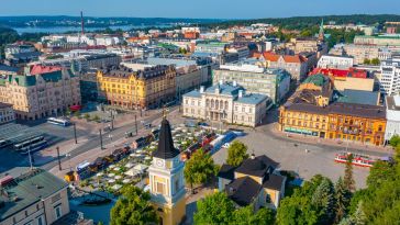 An aerial view of Keskustori square in Tampere, Finland