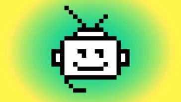 A green halo surrounds the head of a robot.