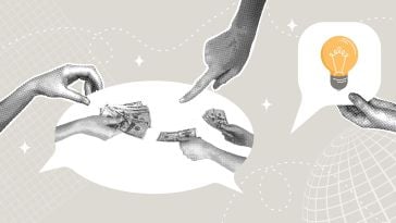 A collage of hands holding money or text boxes with a lightbulb to show the idea of compensation technology. 