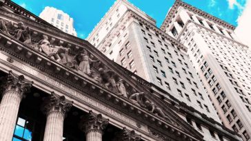 A photo of the New York Stock Exchange building