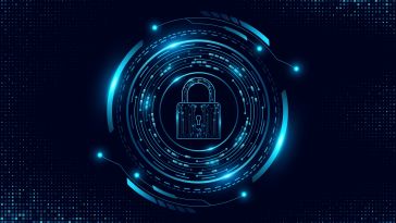 Cybersecurity background featuring a glowing digital lock icon