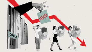 Collage of people getting laid off from a business