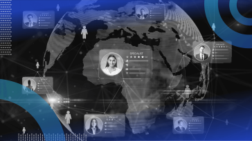 A globe with talent candidate profiles imposed on it