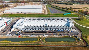 Overhead view of a data center campus.