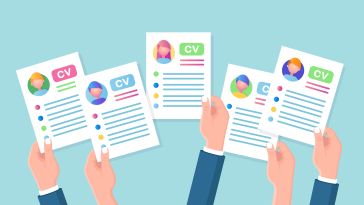 illustrated hands holding resumes