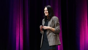 Tara Murray, VP of Revenue Operations, presents at Webflow’s SKO in Las Vegas