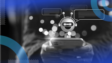 A robot emerging from a smartphone someone is holding