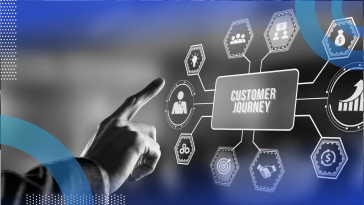 A hand touches a digital icon that says "customer journey"