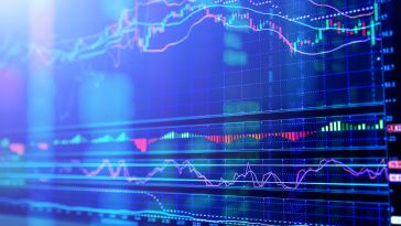 An illustration of fluctuating stock market activity.