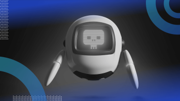 A robot with a skull face