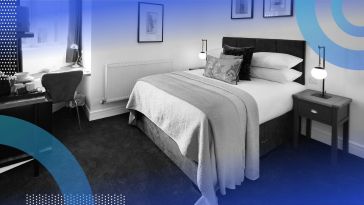 A furnished hotel room