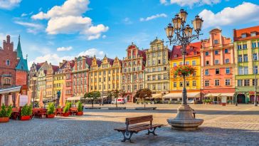 Market Square in the Old Town of Wroclaw in Poland shown