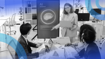 A worker demonstrates an AI assistant