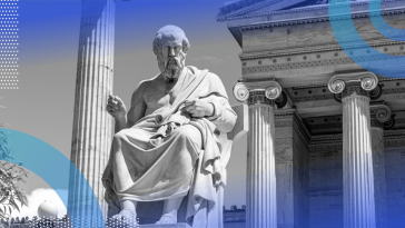 A marble statue of a Greek philosopher