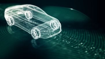 An illustration of a car design mock up to show the idea of automotive software creation. 