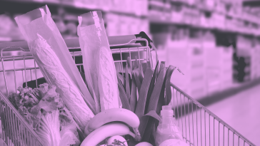 A shopping cart with groceries 
