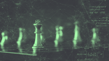 Chess pieces with a computer code overlay