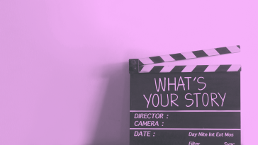 Film clapperboard that says "what's your story".