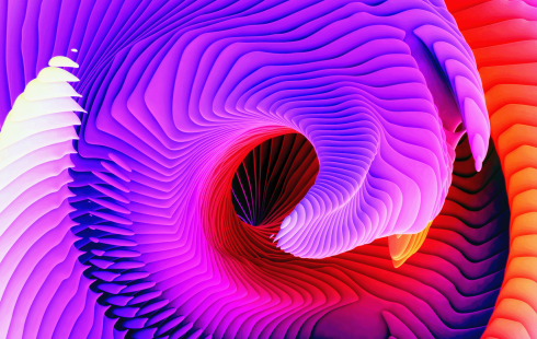 purple, red and orange spirals folding in on one another