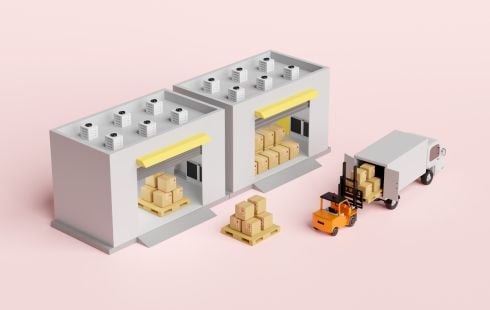 building block set of truck unloading boxes into a storage unit