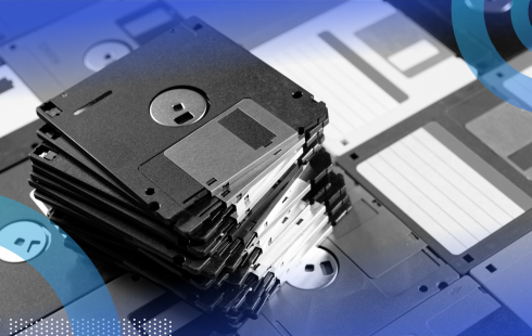 A stack of vintage floppy disks