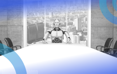 robot at the head of a boardroom table
