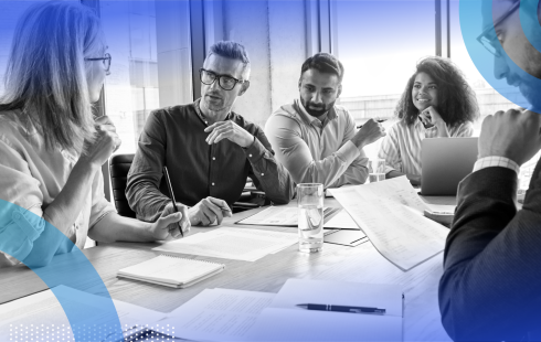 Company team meeting discussing strategy