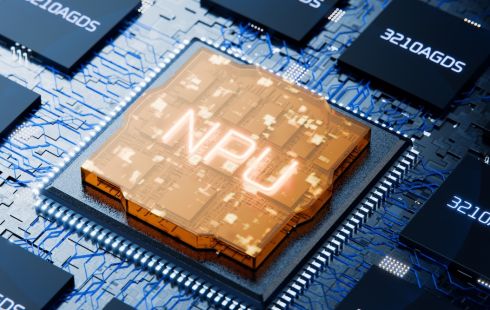 A 3D rendering of a neural processing unit in a computer.